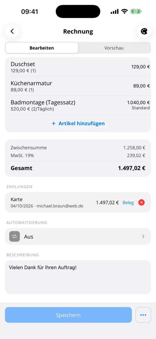 Jede Zahlung auf der Rechnung.