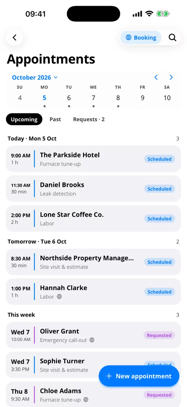 Appointments that turn into invoices.