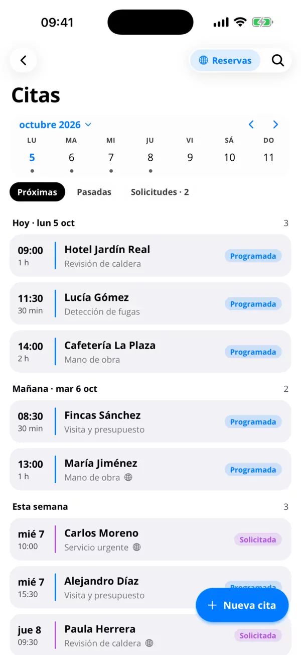 Citas que se convierten en facturas.