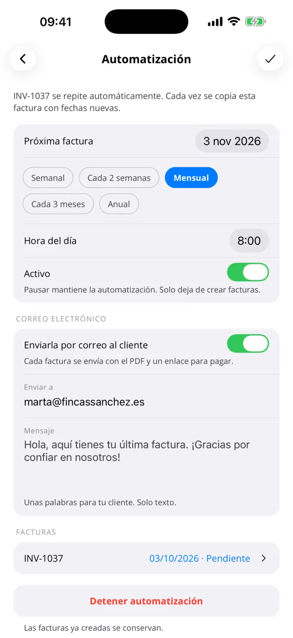 Facturas que se envían solas.
