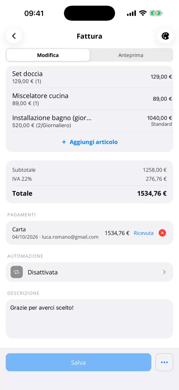 Ogni pagamento sulla fattura.