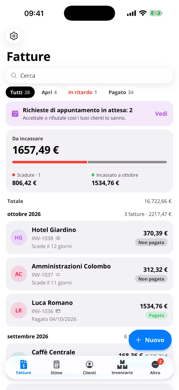 Fatture che i clienti pagano con carta.