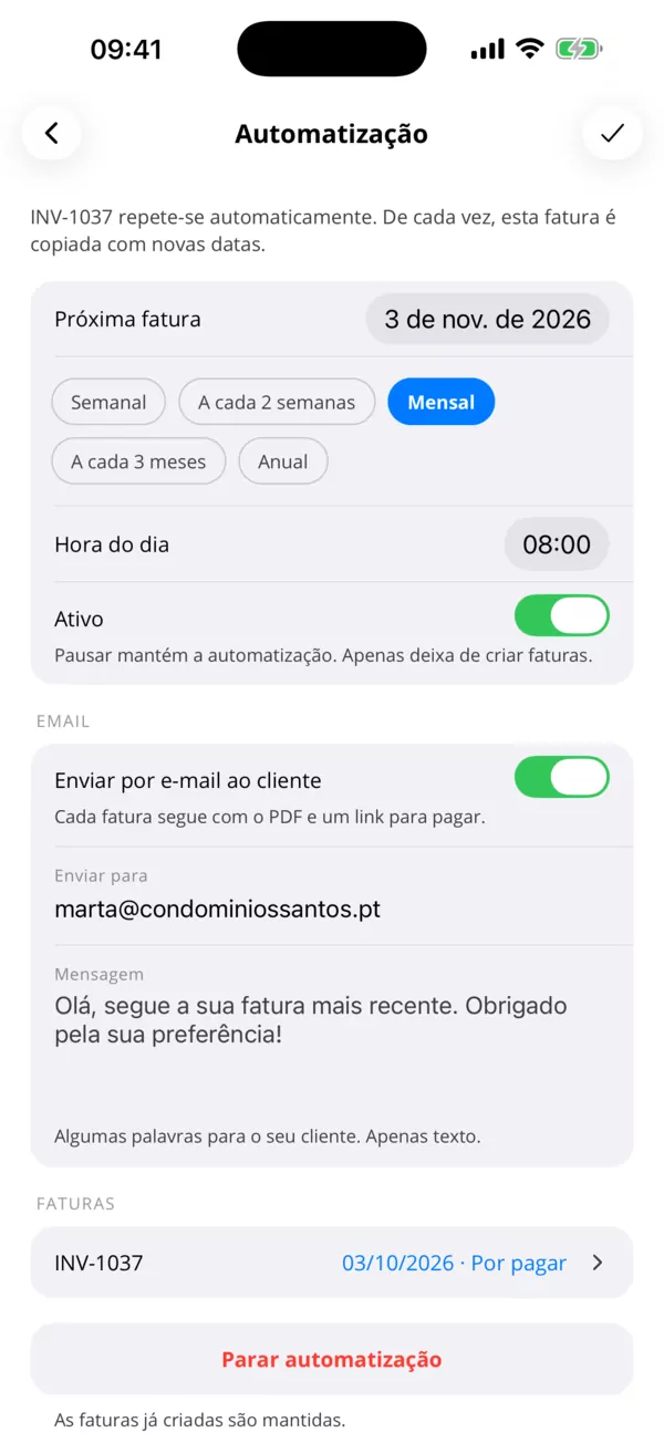 Faturas que se enviam sozinhas.